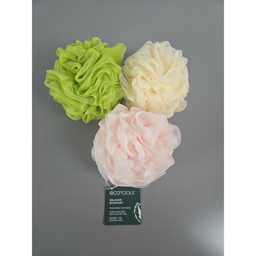 Set of 3 EcoTools Delicate Ecopouf Gentle Sensitive Skin Recycled Netting Sponge